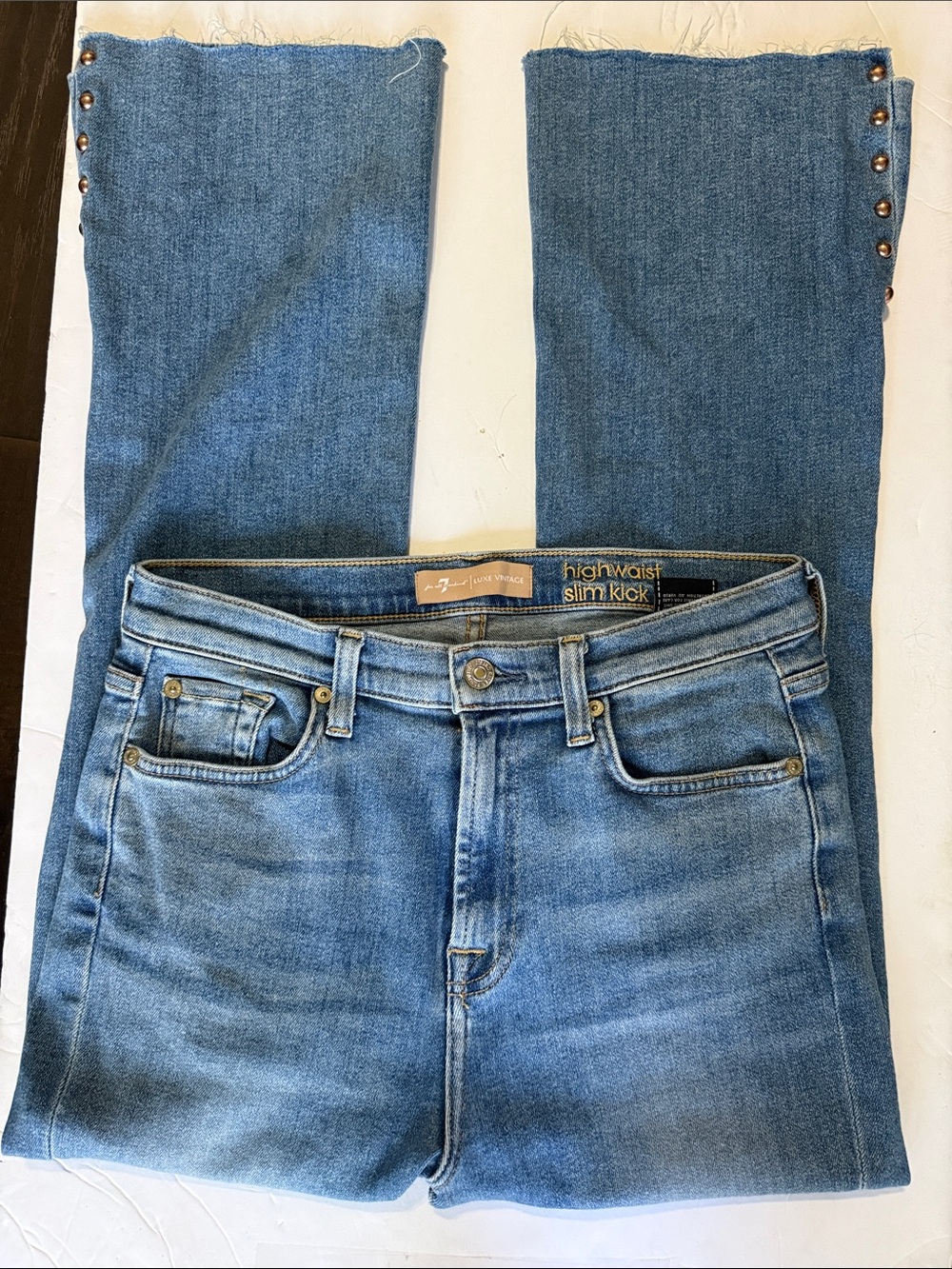 7 FOR ALL MANKIND High Waist Slim Kick Jeans Studded Size 29 Luxe Vintage - Picture 6 of 9